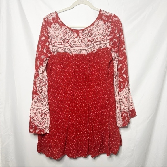 Free People Red Bandana Print Long Sleeve Mini Dress - Picture 4 of 4